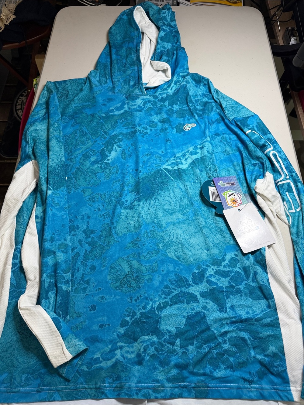DSG Men's Blue Hooded Swim Rash Guard with White Accents
